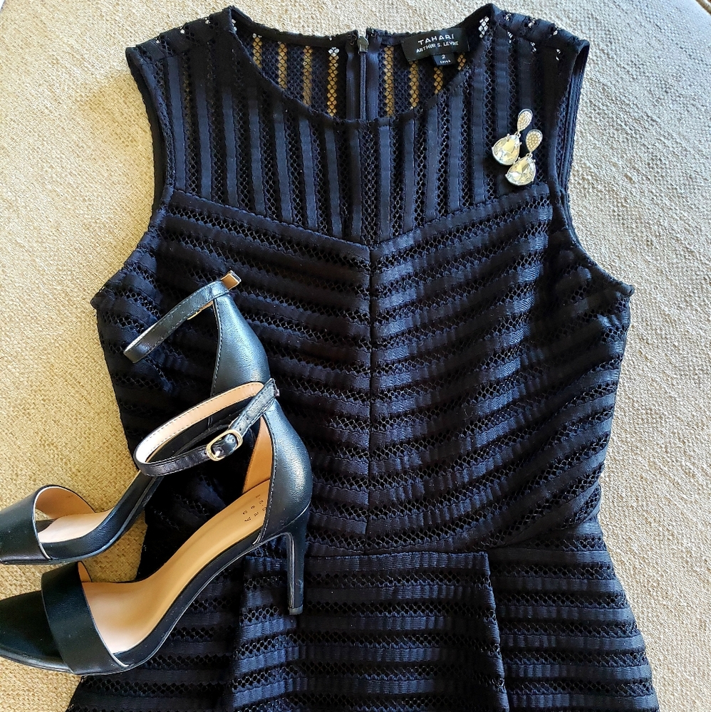 Tahari ASL Mesh Midi Sheath Dress